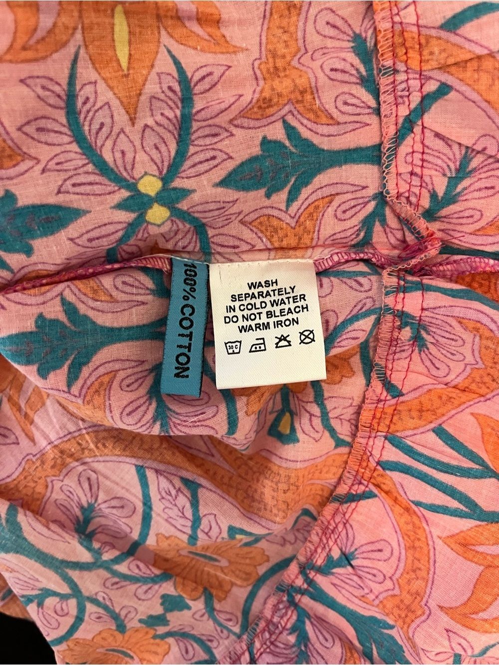 KING + PITT Pink Orange Floral Boho Tiered Dress Size Large - Picture 11 of 14